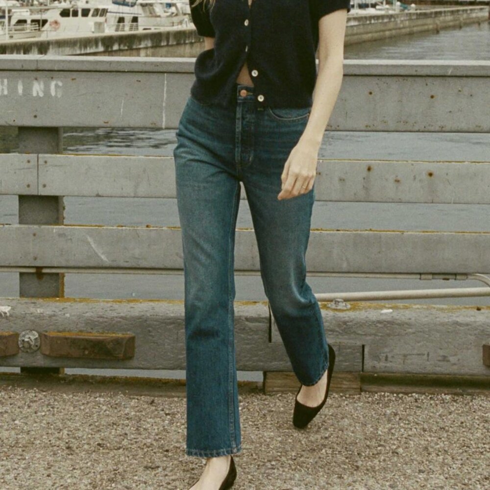 Doen High-Rise Straight-Leg Jeans in Dark Blue Denim